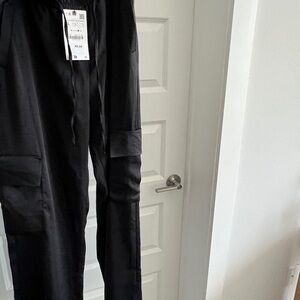 Zara Silky Stretch Black Cargo Pants, NWT